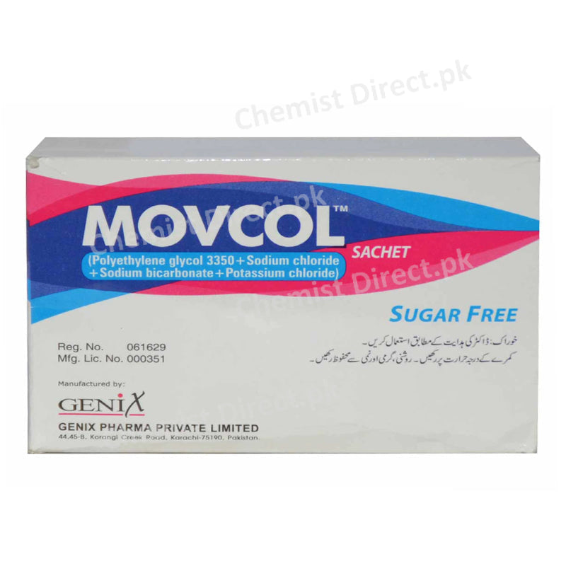 Movcol Sachet Genix Pharma Polyethylene Glycol PEG 3350 Sodium Chloride Sodium Bicarbonate Potassium Chloride