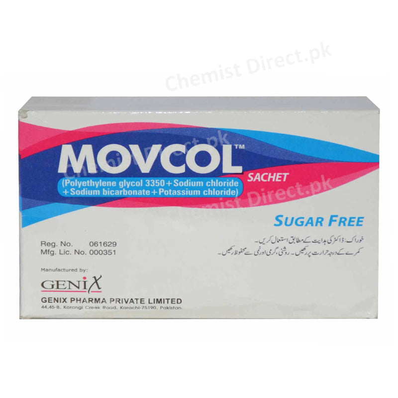 Movcol Sachet Genix Pharma Polyethylene Glycol PEG 3350 Sodium Chloride Sodium Bicarbonate Potassium Chloride