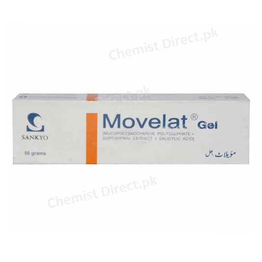 Movelat Gel 50Gram Analgesic Sankyo Atco Laboratories Mucopolysaccharide Polysulphate+Suprarenal Extract Salicylic Acid