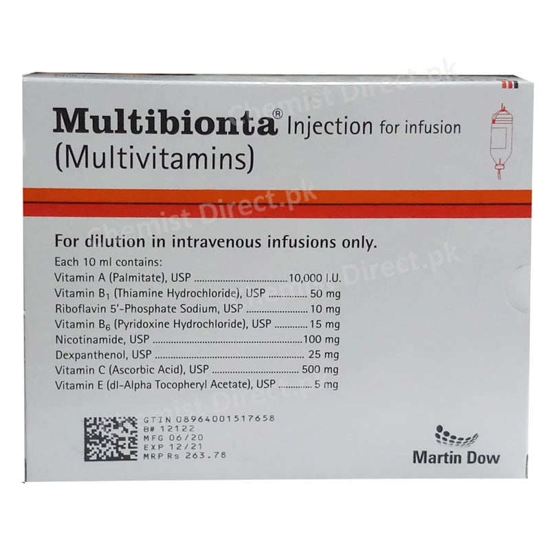 Multibionta Injection Merck Pvt Ltd Vitamin Supplement Nicotinamide 30mg Vitamin A 5500IU Vitamin B 210mg Vitamin B 110mg Vitamin E 10mg