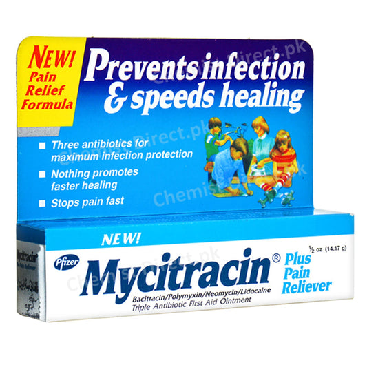 Mycitracin Plus Ointment 14.17gm PFIZER PAKISTAN Anti bacterial Bacitracin Neomycin Sulphate Polymyxin B Sulphate Lidocaine