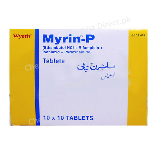Myrin-P Tablet Anti-Tubercular Ethambutol HCl+Isoniazid+Rifampicin+Pyrazinamide Pfizer Wyeth Pharma