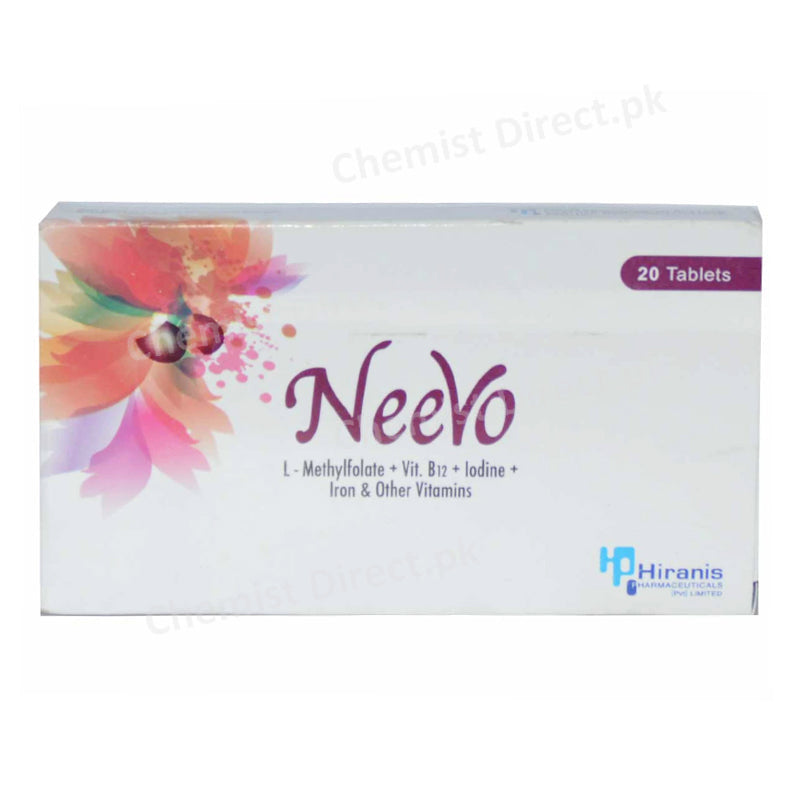 Neevo Tablet Hphiranis Pharmaceuticals Pharmaplex Anti-Anemic L-methylfolate Vitamin B12 Iodine Iron Multivitamins