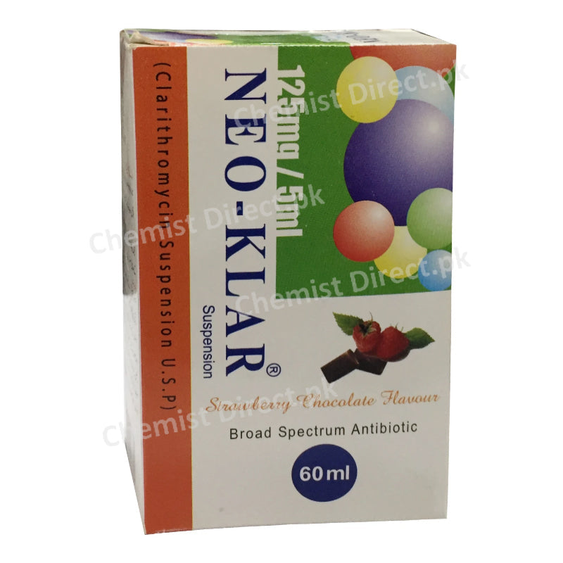 Neo-Klar Suspension 125mg/5ml 60ml Syrup CCL Pharmaceuticals Anti-Bacterial Clarithromycin Suspension U.S.P