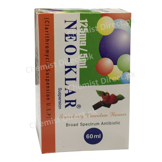 Neo-Klar Suspension 125mg/5ml 60ml Syrup CCL Pharmaceuticals Anti-Bacterial Clarithromycin Suspension U.S.P
