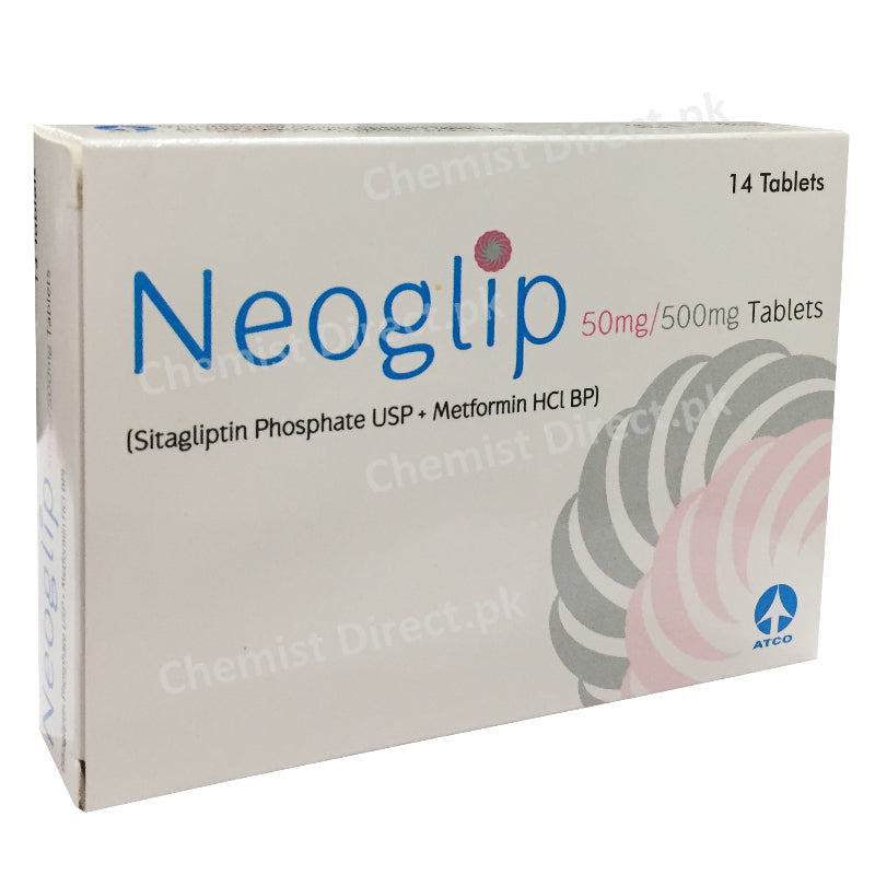 Neoglip 50mg/500mg Tablet Sitagbliptin Phosphate USP+Metformin HCL BP Atco Pharma