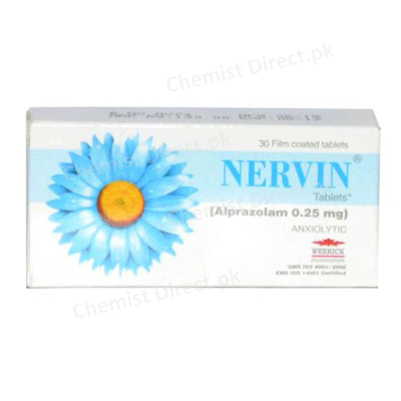 Nervin 0.25mg Tablet Werrick Pharmaceuticals Benzodiazepine Alprazolam 0.25mg