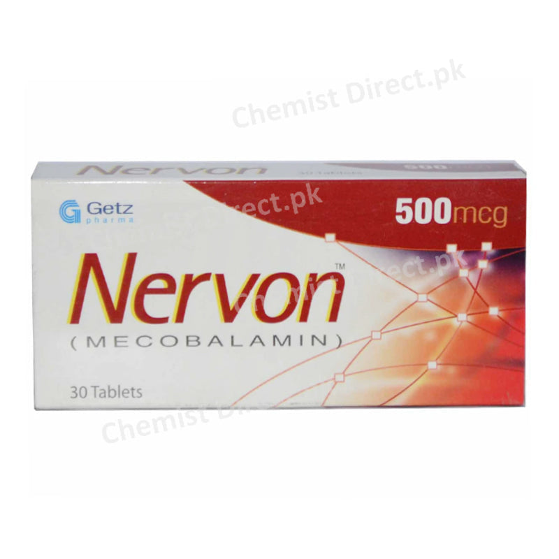 Nervon 500mcg Tablet Vitamin B12 Mecobalamin Getz Pharma
