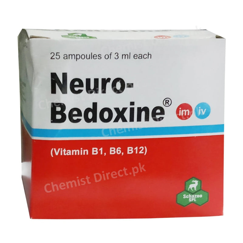 Neuro Bedoxine Injection Schazoo Pharmaceuticals Pvt Ltd p Vitamin Supplement Thiamine HCl 100mg Cyanocobalamin 1000mcg Pyridoxine 100mg