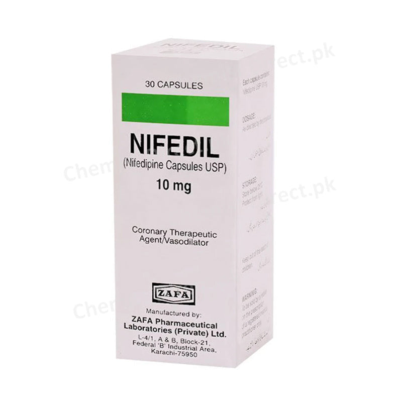 Nifedil 10mg Capsule Zafa Pharma Anti-Hypertensive Nifedipine