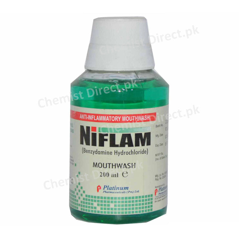 Niflam Mouth Wash 200ml Platinum Pharmaceuticals Oral Hygiene Benzydamine 0.15%