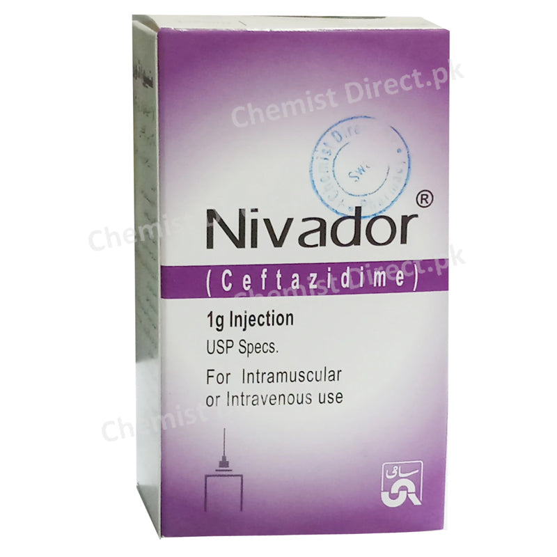 Nivador 1g Injection Sami Pharmaceuticals Cephalosporin Antibiotic Ceftazidime