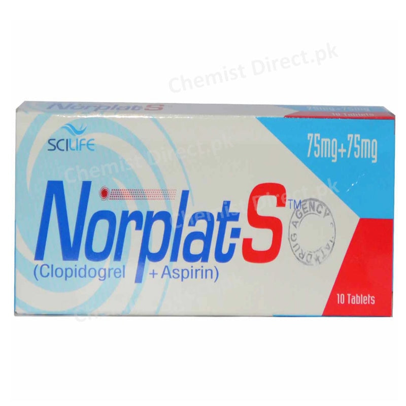 Norplat-S 75mg+75mg Tablet Scilife Pharma Clopidogrel + Aspirin Anti-Platelet Aggregation