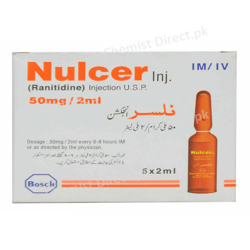 Nulcer Injection 50mg 5Ampx 2ml Ranitidine Bosch Pharamceuticals Anti-Ulcerant