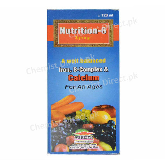 Nutrition-6 Syrup 120ml Iron, B-Complex & Calcium Werrick Pharmaceuticals