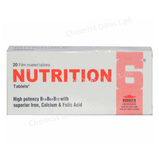 Nutrition 6 Tablet Werrick Pharmaceuticals Iron Vitamin Supplement High Potency B1+B6+B12 Superior Iron Calcium & Folic Acid