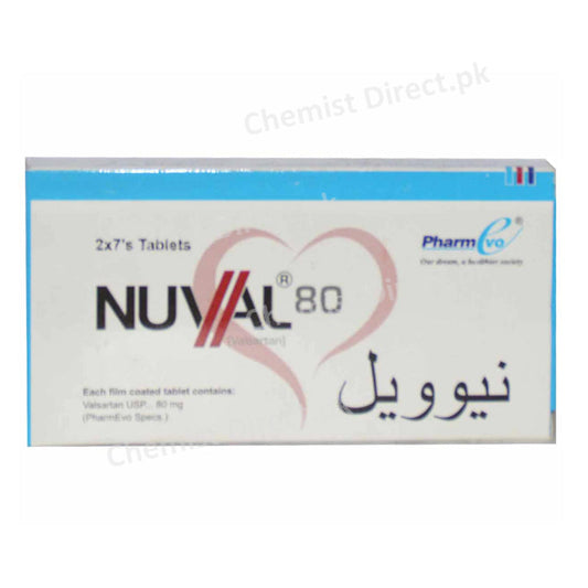 Nuval 80mg Tablet Anti-Hypertensive Pharmevo Valsartan