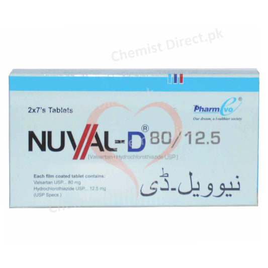 Nuval-D 80/12.5 Tablet Anti-Hypertensive Pharmevo Valsartan+Hydrochlorothiazide USP