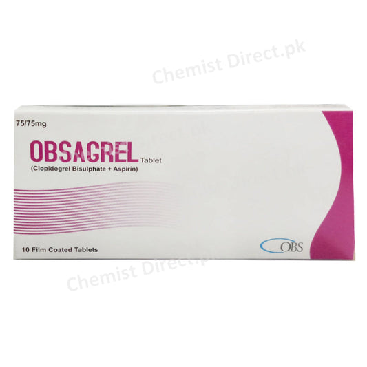 Obsagre 75 75mg Tablet OBS Pharma Anti Platelet Aggregation Clopidogrel Bisulfate 75mg Aspirin 75mg