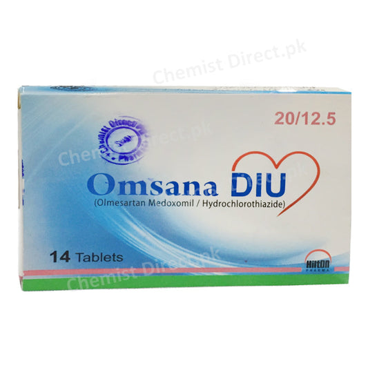 Omsana DIU 20/12.5 Tablet Hilton Pharma Anti-Hypertensive Olmesartan Medoxomil/Hydrochlorothiazide