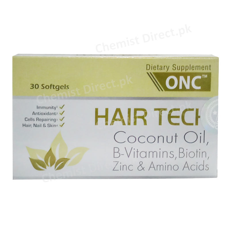 ONC Hair Tech Capsule Softgel Coconut Oil B-Vitamins Biotin Zinc & Amino Acid Dietary Supplement Alaska Spring Pharma