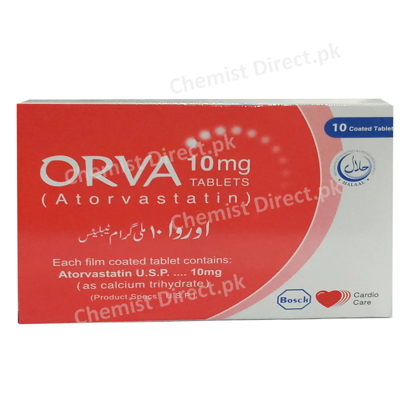 Orva 10mg Tablet Atorvastatin Statins Bosch Pharma Cardio Care