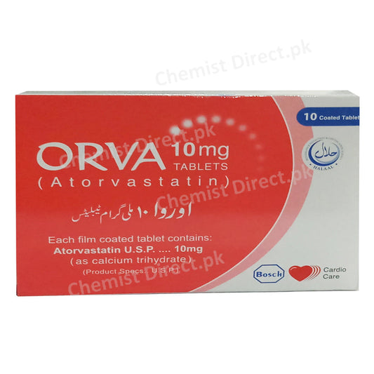 Orva 10mg Tablet Atorvastatin Statins Bosch Pharma Cardio Care