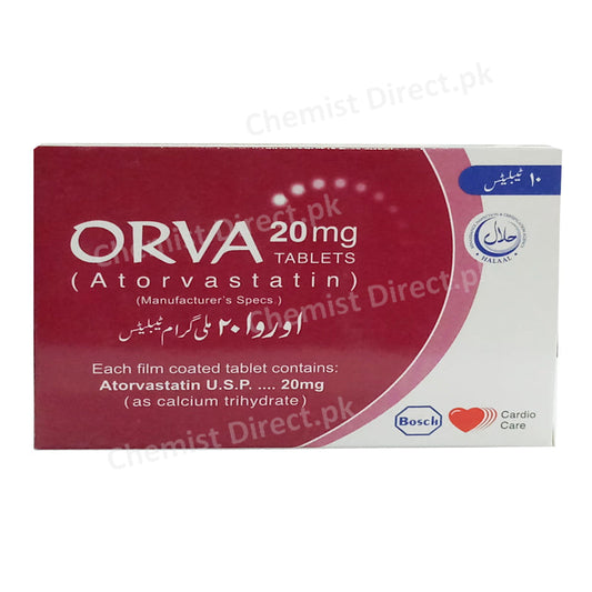 Orva 20mg Tablet Atorvastatin Statins Bosch Pharma Cardio Care