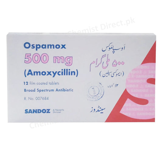 Ospamox 500mg 12 Tablets Novartis Pharma Pakistan Ltd Amino Penicillin Amoxicillin
