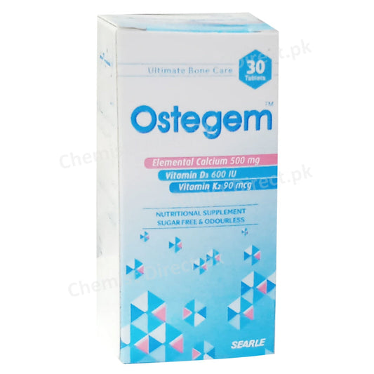     Ostegem 30 Tablets Searle Searle Pakistan Limited Calcium Supplement Elemental Calcium 500mg Vitamin D 3600IU Vitamin K 290mcg