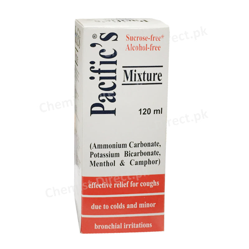 Pacific's Mixture Syrup 120ml Expectorant Ammonium Carbonate, Potassium Bicarbonate, Menthol, Camphor Pacific Pharma