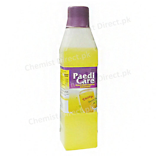 Paedi Care Bnana flavour Woodward Pakistann Pvt Ltd Oral Rehydration Preparation Each 500 mlcontainsn NaCl 1.75gm KCl 0.75gm Trisodium Citrate Dihydrate 1.45gm Glucose Anhydrous 10gm 