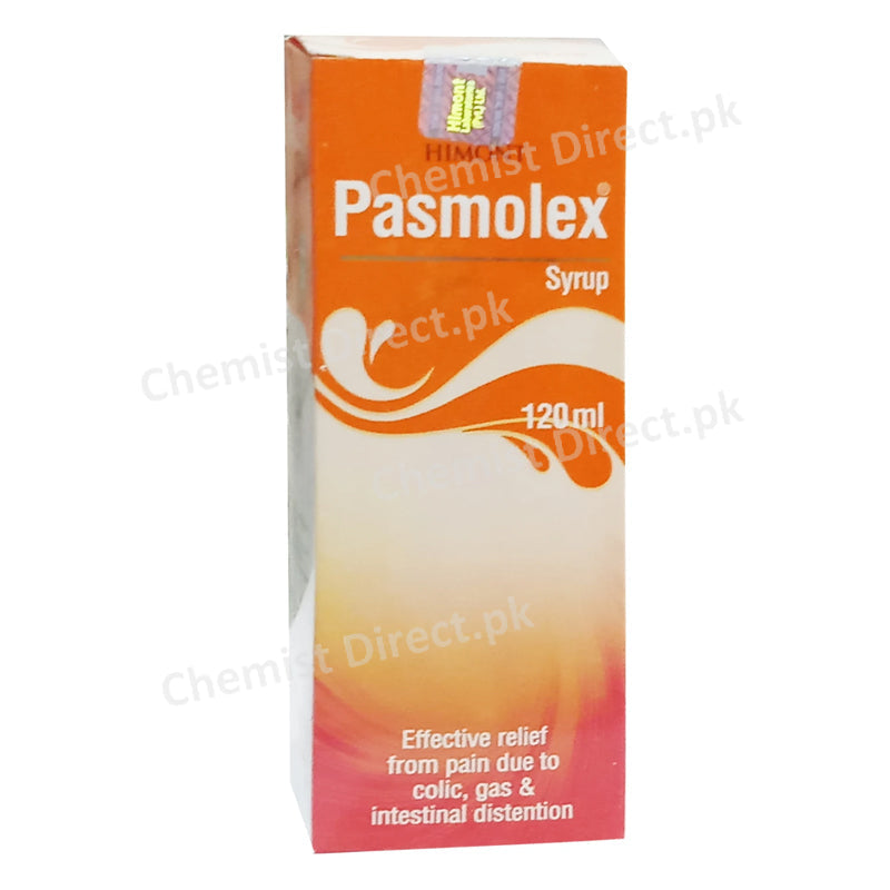Pasmolex 120ml Syp Himont Pharma Pvt Ltd Intestinal disorders Trachyspermumammi 25mg Anethumgraveolens 25mg Cinnamomtamala 25mg Cuminumcyminum 50mg Menthapiperita 25mg Foeniculumvulgare 5