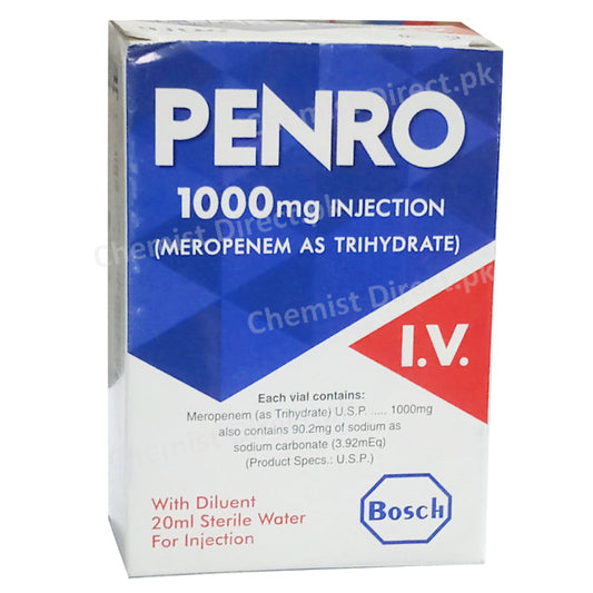 Penro 1000mg Injection Bosch Pharmaceuticals Pvt Ltd Carbapenums Meropenem Store At Below 250c Do Not Freeze