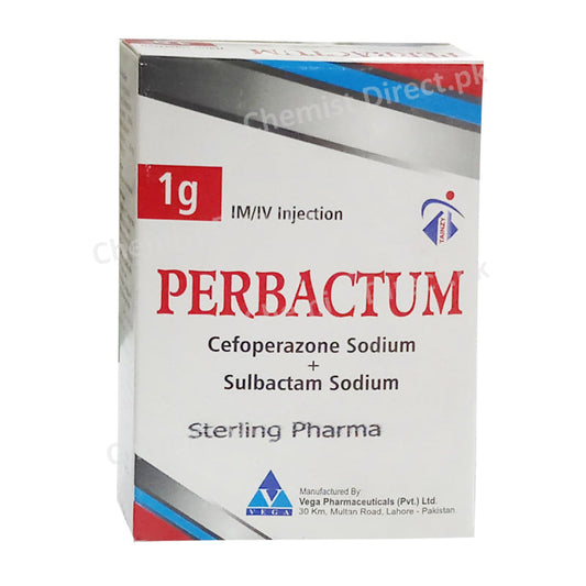 Perbactum 1g Injection Cefoperazone 500 mg + Sulbactam 500mg Vega Pharma Sterling