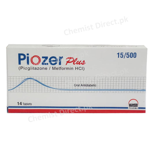 Piozer Plus 15/500 mg Tablet Pioglitazone/Metformin HCl Hilton Pharma Oral Antidiabetic