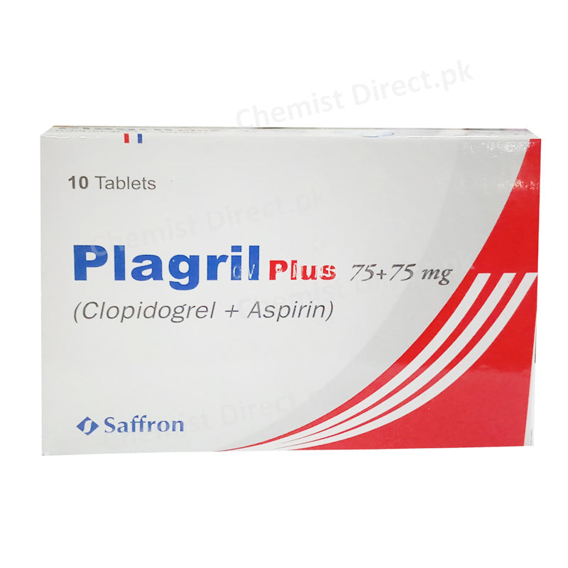 Plagril Plus 75/75mg Tablet Anti-Platelet Aggregation Clopidogrel 75mg,Aspirin 75mg Saffron Pharma