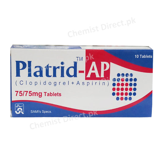Platrid-Ap 75/75mg Tablet Anti-Platelet Aggregation Clopidogrel 75mg , Aspirin 75mg Sami Pharma