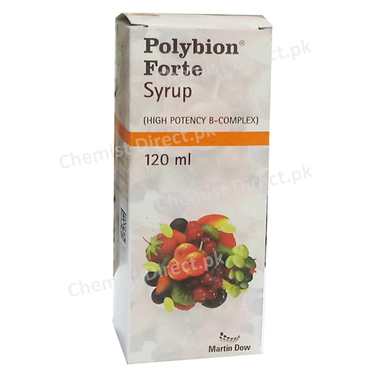 Polybion forte syrup 120ml Martin Dow Pharmaceuticals Pak Ltd Multi vitamin Nicotinamide 20mg Riboflavin 2.5mg Thiamine HCl Vitamin B1 5mg Cyanocobalamin 3mcg