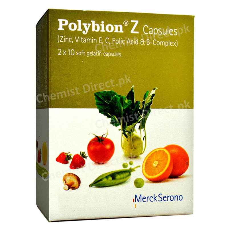 Polybion Z Capsule Martin Dow Pharmaceuticals Pak Ltd Multi vitamins With Minerals inc 22.5mg Vitamin E 30IU Vitamin C 500mg Folicacid1 50mcg Vitamin B 115mg Vitamin B 215mg Nicotinamide 100mg