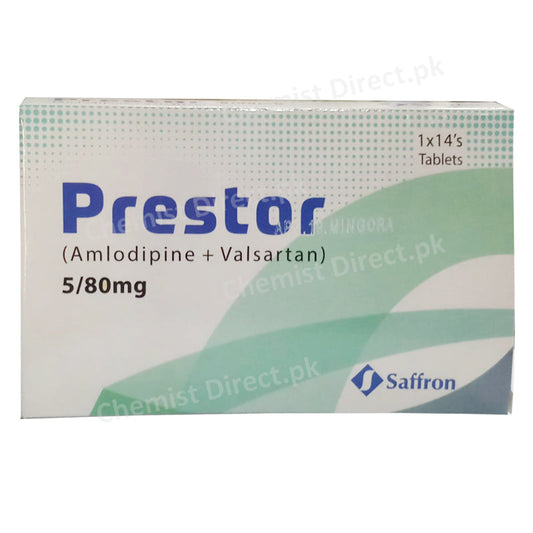 Prestor 5 80mg Tablet Saffron Pharmaceutical pvt ltd Anti Hypertensive Amlodipine Besylate 5mg Valsatan 80mg.