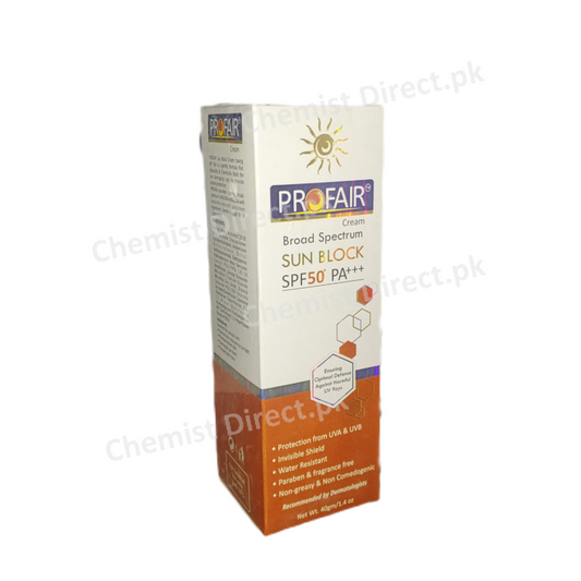 Profair Cream Sunscreen features SPF 50 sunblock