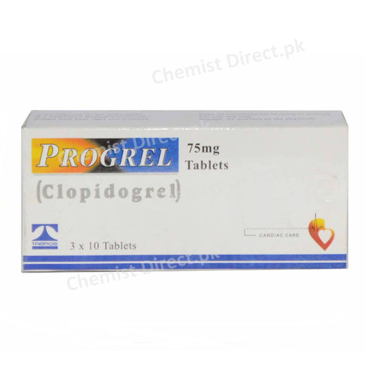 Progrel 75mg Tablet Clopidogrel Anti-Platelet Aggregation Tabros Pharma