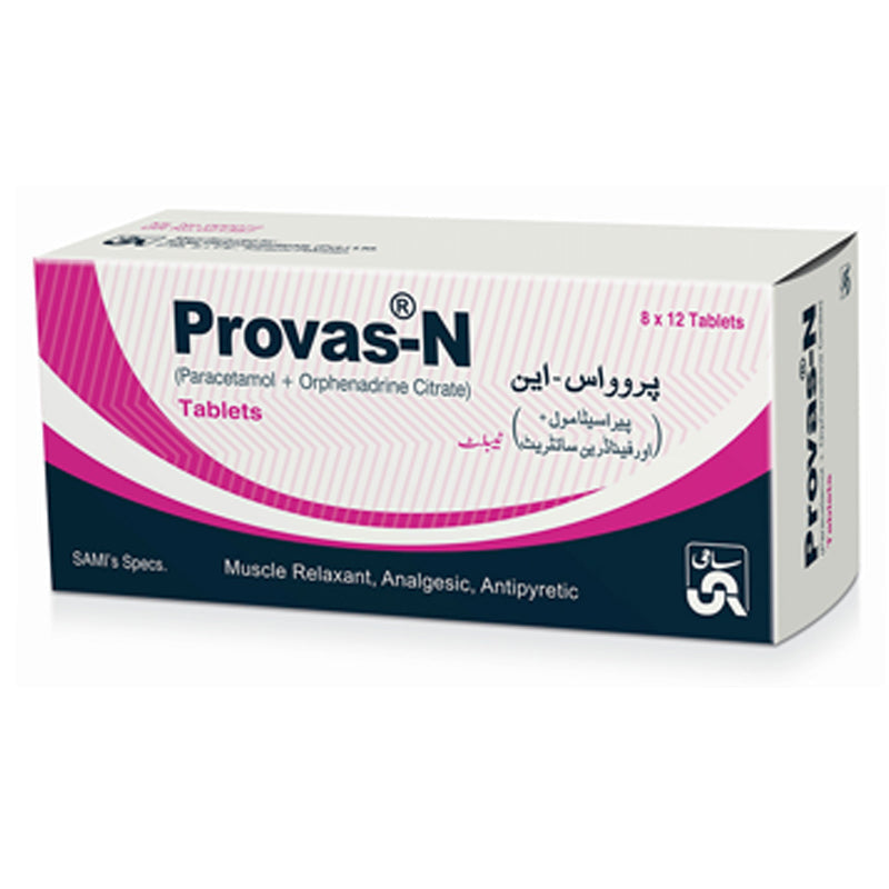 Provas N Tab Tablet Sami Pharmaceuticals Muscle Relaxant Paracetamol 450mg Orphenadrine Citrate 35mg