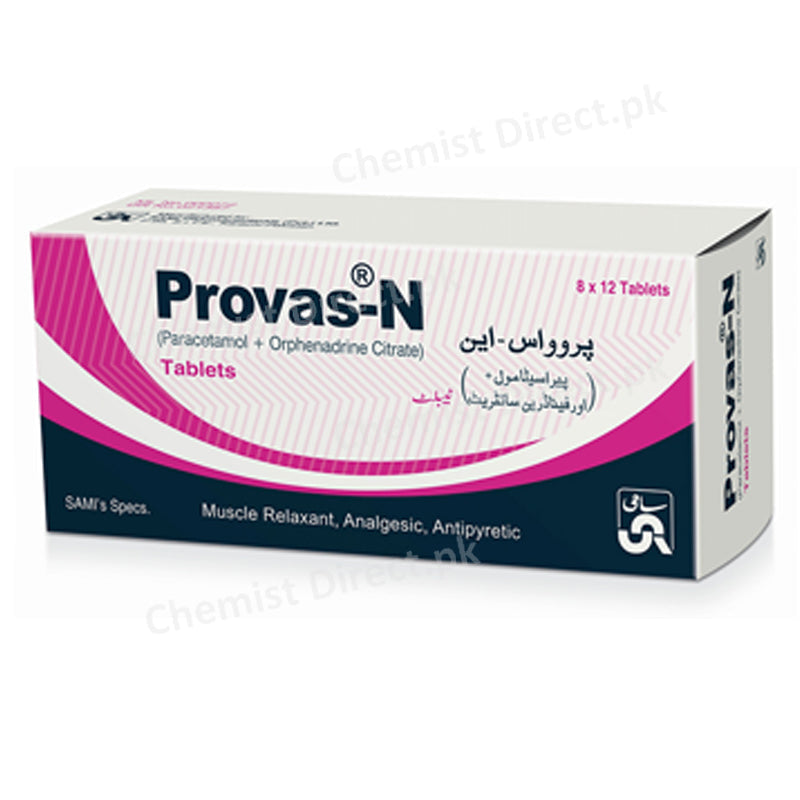 Provas N Tab Tablet Sami Pharmaceuticals Muscle Relaxant Paracetamol 450mg Orphenadrine Citrate 35mg
