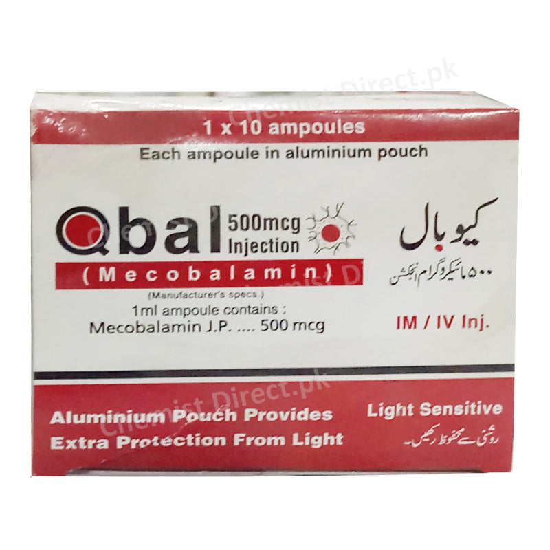 Qbal 500mcg Injection Vitamin-B12 Mecobalamin Bosch Pharma