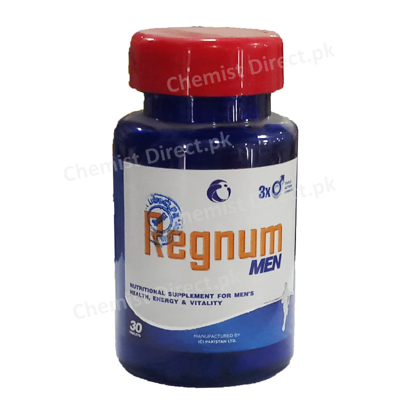 Regnum Men Tablet ICI Pakistan Nutritional Supplement L-arginine, Ginseng, Gingko Biloba, Tribulus Terrestris, Zinc, Selenium, B-Complex Vitamins, Vitamin A, Vitamin C, Vitamin D