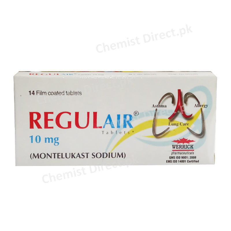 Regulair 10mg Tablet Werrick Pharmaceuticals Montelukast Sodium Anti-Leukotriene