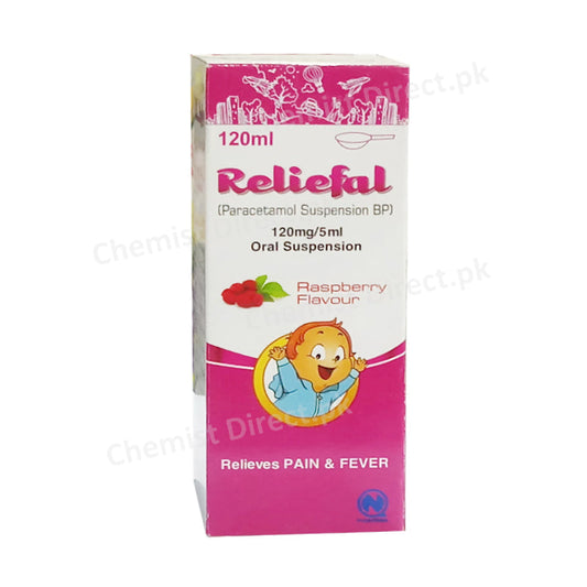 Reliefal Syrup 120ml Paracetamo Suspension BP 120mg/5ml Nabiqasim pharma