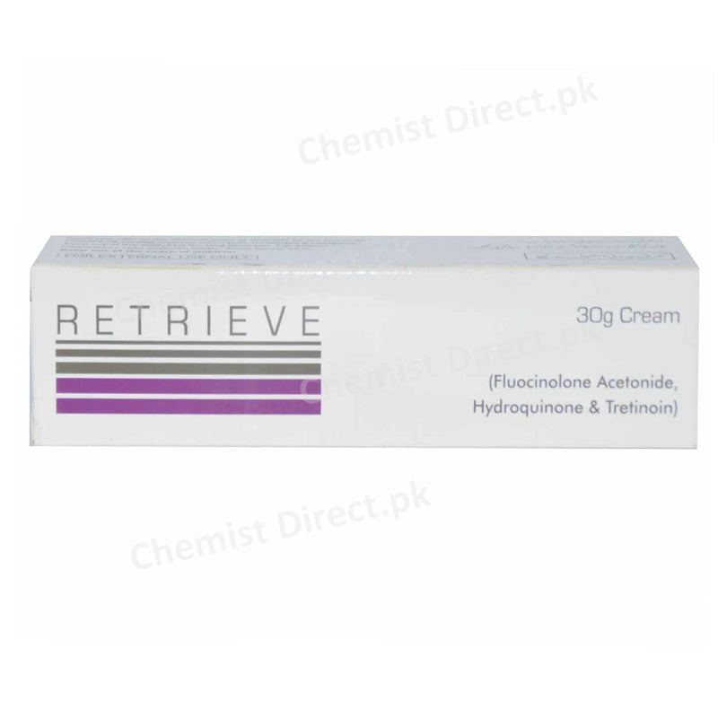 Retrieve 30g cream pharma health pakistan pvt Ltd skincarepreparation fluocinoloneacetonide 0.01 hydroquinone 4 tretinoin 0.05